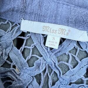 Miss Me, Button down women's size S shirt, blue lace cutwork